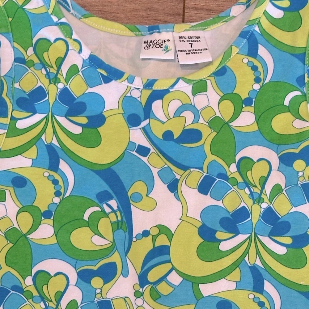 New! Maggie & Zoe Size 7 Retro Print Green and Blue Dress